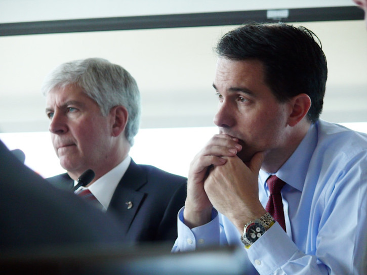Gov. Rick Snyder (R-MI) and Gov. Scott Walker (R-WI) at the Paulson Institute-Great Lakes Governors Partnership launch.