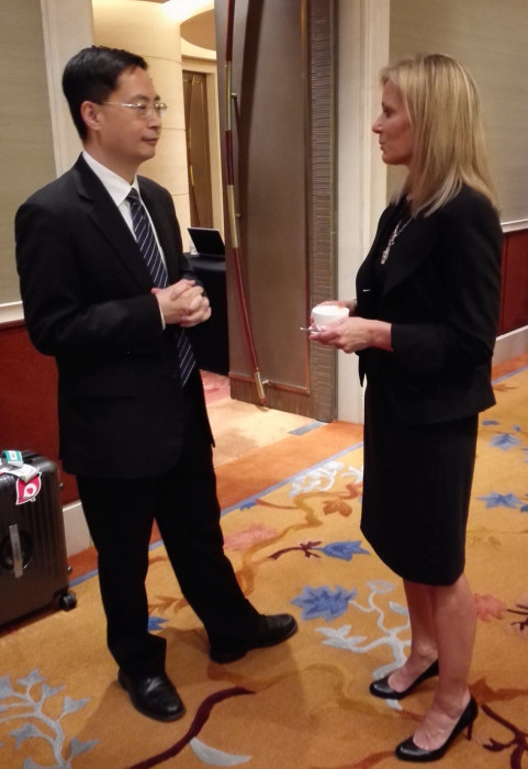 Paulson Institute Senior Fellow Deborah Lehr speaks with Ma Jun of the People's Bank of China.